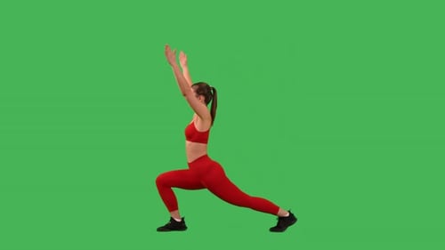 Green Screen Sportswoman Doing Warm Up Exercise