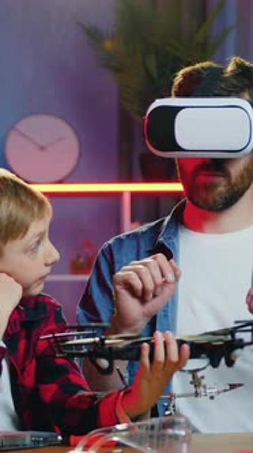 Modern Technology Concept Where Goodlooking Smart Skilled 35Aged Bearded Dad in Special 3d Glasses