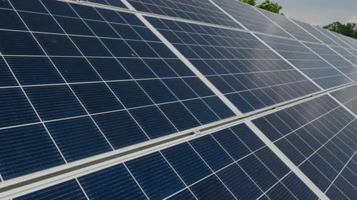 Closeup View of Solar Panel Installation with Clean Reflective Surface and Visible Details of