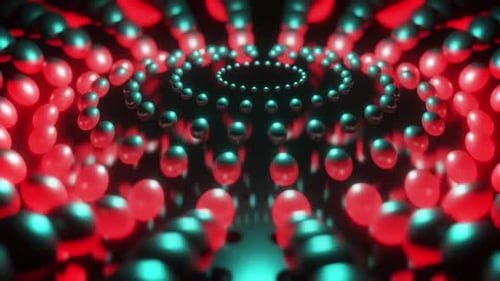Abstract Tunnel of Glowing Red and Green Spheres Loop