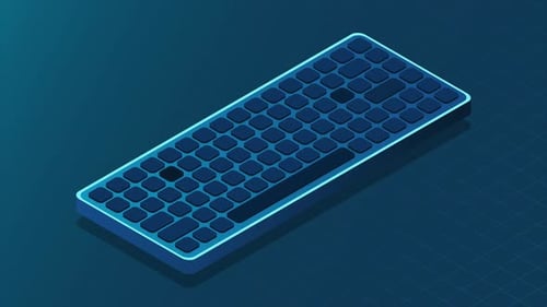 Isometric computer keyboard animation. Personal computer hardware components