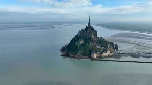 Aerial view of Mont Saint Michel in Normandy, France.