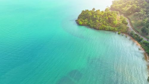 An aerial view reveals the beauty of a tropical island in Thailand. 4K.