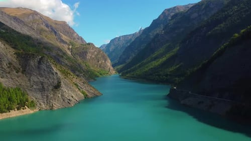 Chambon lake aerial view france mountain alps