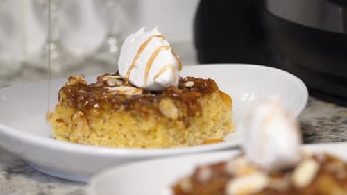 Caramel Drizzled On Almond Cake Dessert