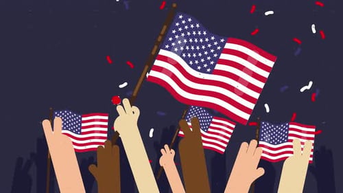 americans celebrating with american flags 4k