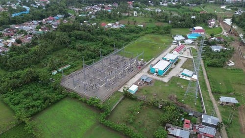Aerial view of a high voltage substation