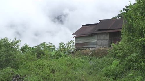 The mountains are covered with clouds.