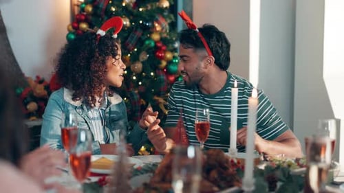 Friends Celebrate Christmas with a Holiday Meal at Home