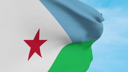Djibouti National Flag Waving in Realistic Cloth Animation