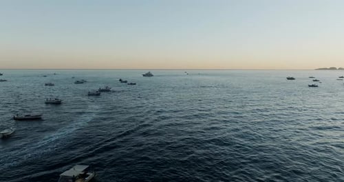 Aerial view of boats on the water, Italy.