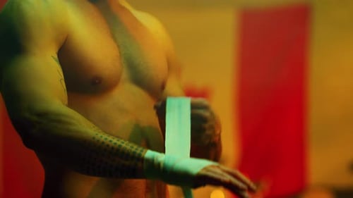 Boxer Preparing For Match, Wrapping Hands
