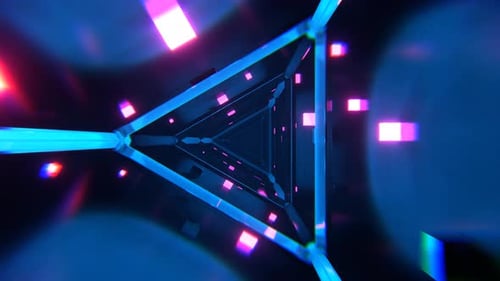 Cyan And Pink Abstract Triangular Corridor With Shimmering Cubes Background Vj Loop I 4K