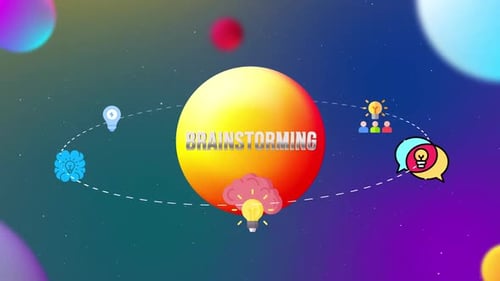 Ícones de brainstorming com animação 3D em estilo orbital