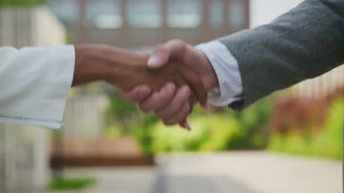 Business Professionals Shake Hands in an Urban Setting