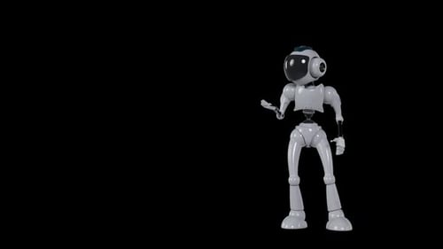 Animated 3D Robot Character with Alpha Channel Performing Gestures