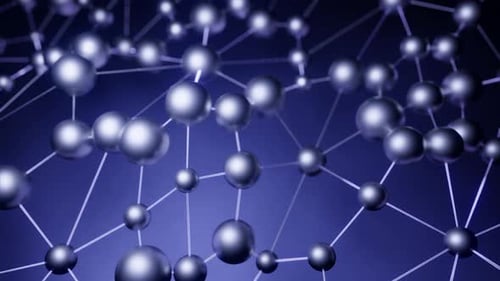 Green and blue background. Design. Bound round molecules made as if under a microscope move in 3d