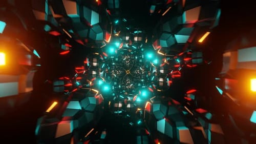 Hypnotic Visuals of a Dynamic VJ Loop Pulsating and Flashing with Neon Backdrop