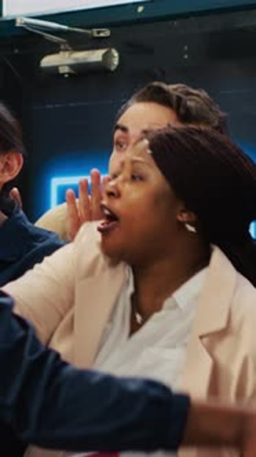 Vertical Video Mad Diverse Shoppers at Store Entrance