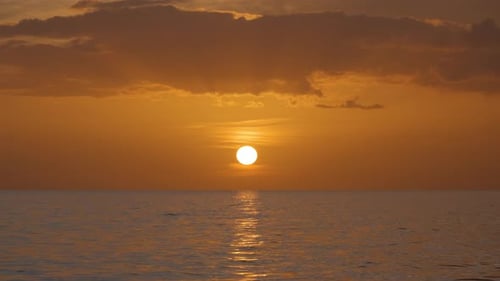 Ocean Sunset Big White Sun on Dramatic Bright Sky Background Soft Evening Horizon Over Sea Dark