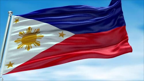 Realistic Philippines Flag Waving in Blue Sky