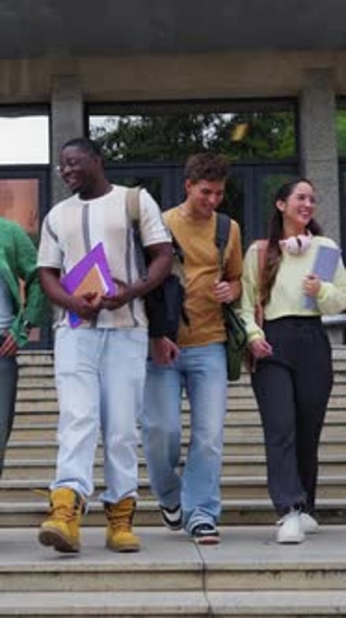 Diverse Group of University Students Leaving Class and Walking Together