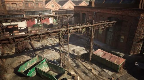 Abandoned Factory Decay with Collapsing Brick Structures and Rusted Equipment