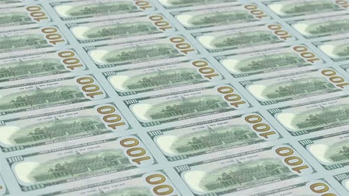 100 Dollar Bills On Money Printing Machine