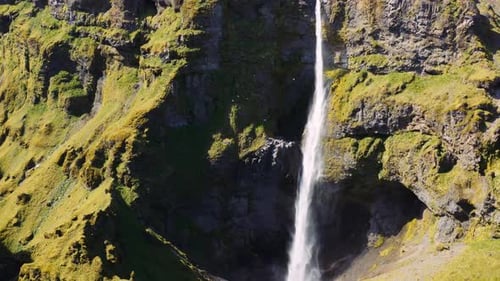 Aerial of Waterfall in Mulagljufur Canyon. Unique Nature of Southern Iceland