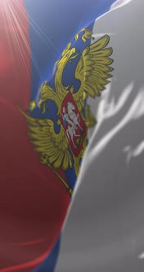Realistic Waving Russian Flag with National Double-Headed Eagle Emblem