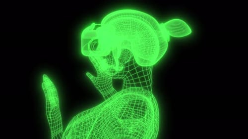 The Girl Uses a Virtual Helmet to Immerse Herself in the Internet Able to Loop Seamless