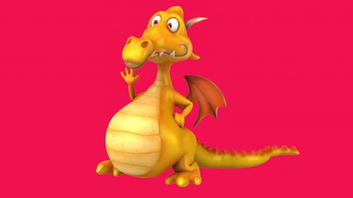 Divertido dragão 3D dizendo olá (com canal alfa incluído)