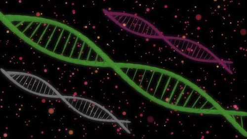 Animated DNA Strands Loop with Glowing Particles for Science Background