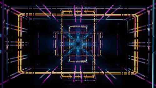 Abstract Neon Grid Tunnel Loop Background