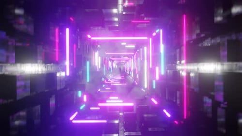 Looped animation. Neon tunnel, light effect for your music. Neon lines in pink. vj loop.