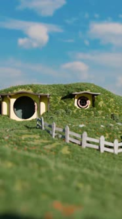 Animated Fantasy Hill House with Round Doors Opening