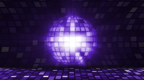 Purple Disco Ball With Shine Effects And Animated Floor Motion Design. Disco Party Night Club Backgr
