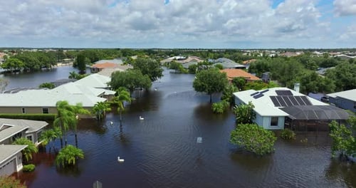 Flooding in Florida Caused By Tropical Storm From Hurricane Debby Suburb Houses in Laurel Meadows