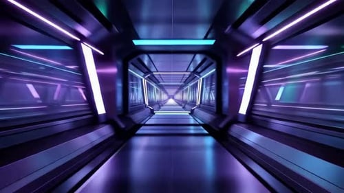 Futuristic Sci-Fi Tunnel with Neon Glowing Lights Loop