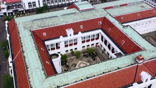 aerial top down of beautiful courtyard building in Kota Tua Jakarta