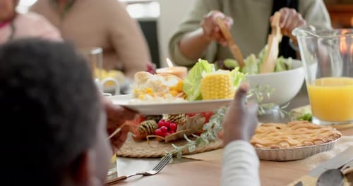 Family Gathering Around Table with Holiday Meal