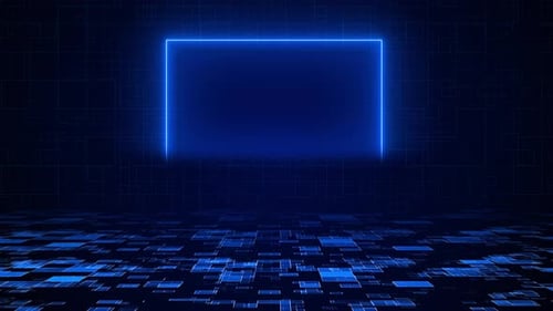 Blue block circles motion abstract Futuristic metaverse hi-tech user interface floating digital data