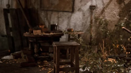 Dolly Zoom into an Old Abandoned Rustic Room