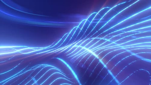 Blue glowing energy waves from particles and lines