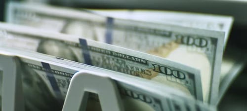 Money Counter Machine Counts US Hundred Dollar Bills