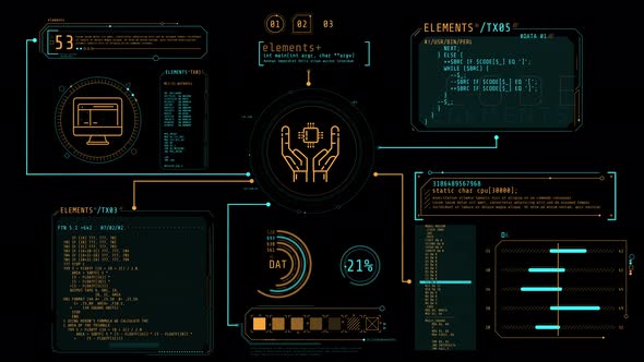 Animated Screen with Programming Codes and Infographic Elements ...