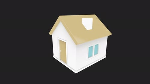 Minimalist 3D House Icon Assembly and Rotation Animation