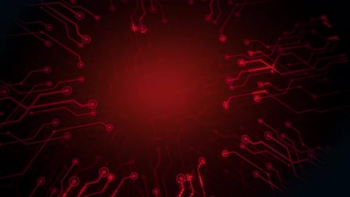Red Glowing Futuristic Circuit Board Background