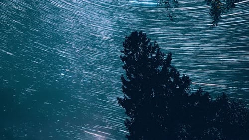 Hyperlapse Amazing Star Trails In Sky Night Starry Sky With Glowing Stars Trails And Meteoric Trails