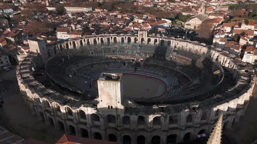Aerial View of Roman Amphitheatre in Arles France